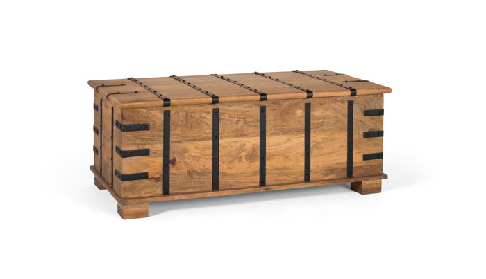 GINER Y COLOMER Mesa baúl de madera de mango con acabado natural y hierro